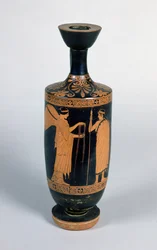 Attic Lekythos, Depicting a Nike Offering a Wreath to a Youth, c.480-470 BC